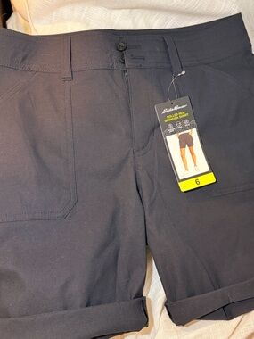Eddie Bauer Rolled Hem Bermuda Shorts Womens‎ 6 Black UPF 50 Adjustable Length